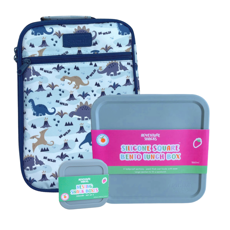 Silicone Starter Bundle - Dusty Blue and Dinosaur Land