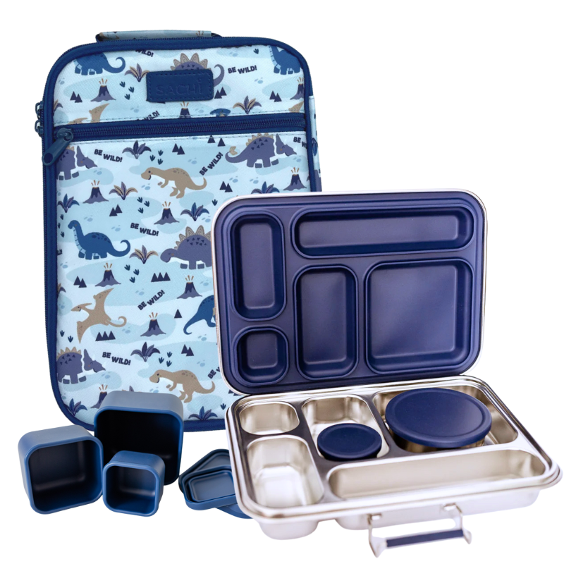 Stainless Steel Starter Bundle - Royal Blue and Dinosaurs Land