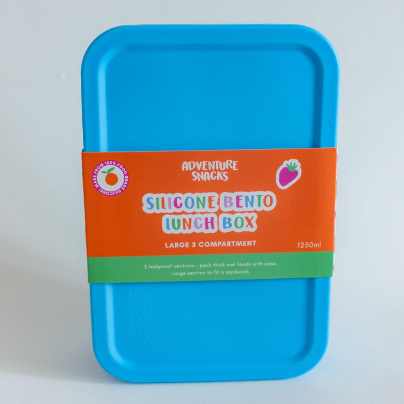 Adventure Snacks Large 3 compartment silicone lunchbox- ocean blue