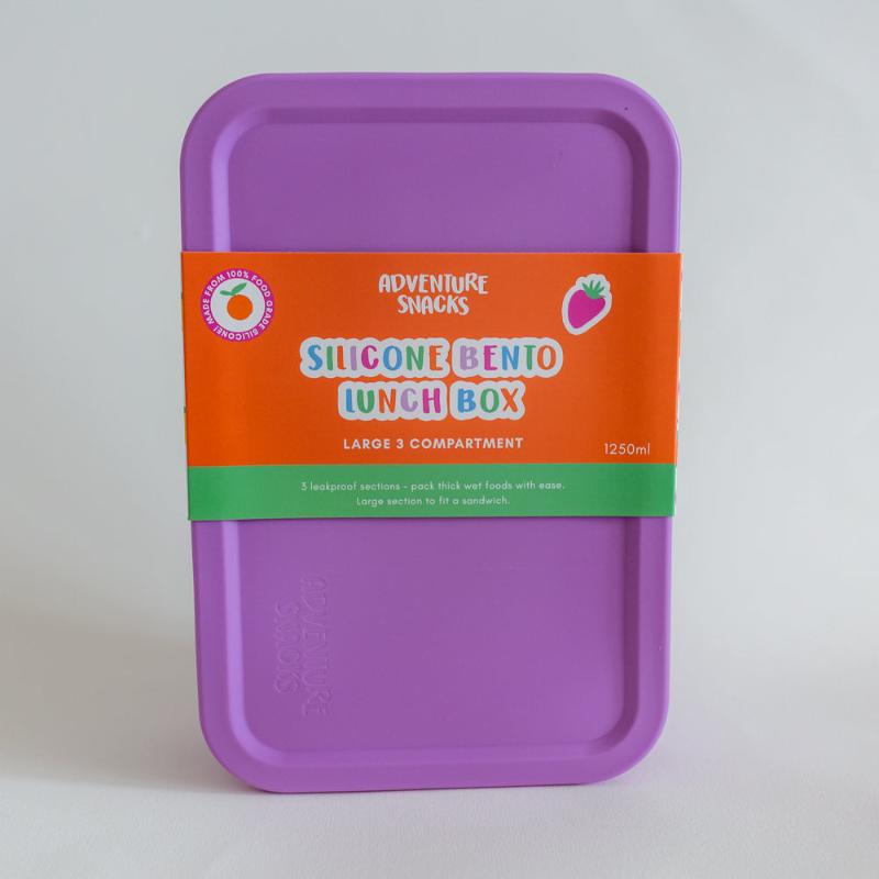 Adventure Snacks Large 3 compartment silicone lunchbox- lilac