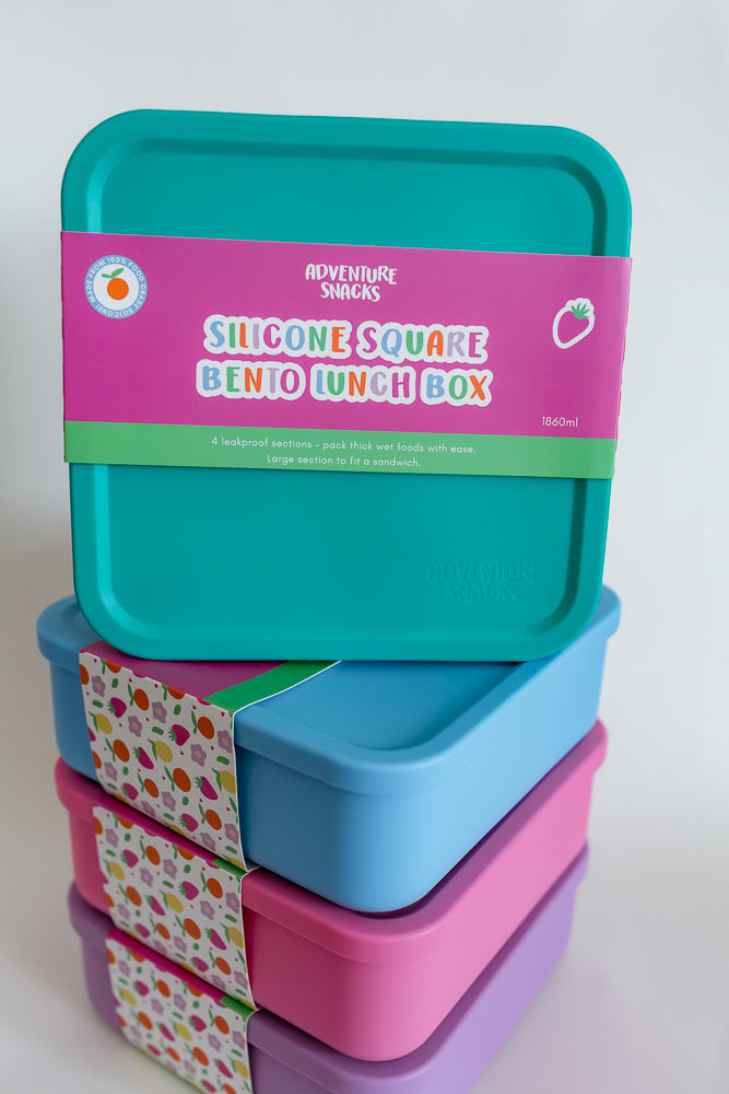 Adventure Snacks Silicone Large Square Bento Lunchbox and Nesting Containers Bundle