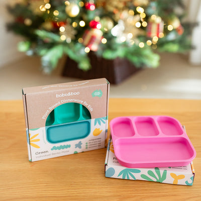 Bobo&Boo Plant-Based Bento-Style Divided Plates Duo - Green and Pink