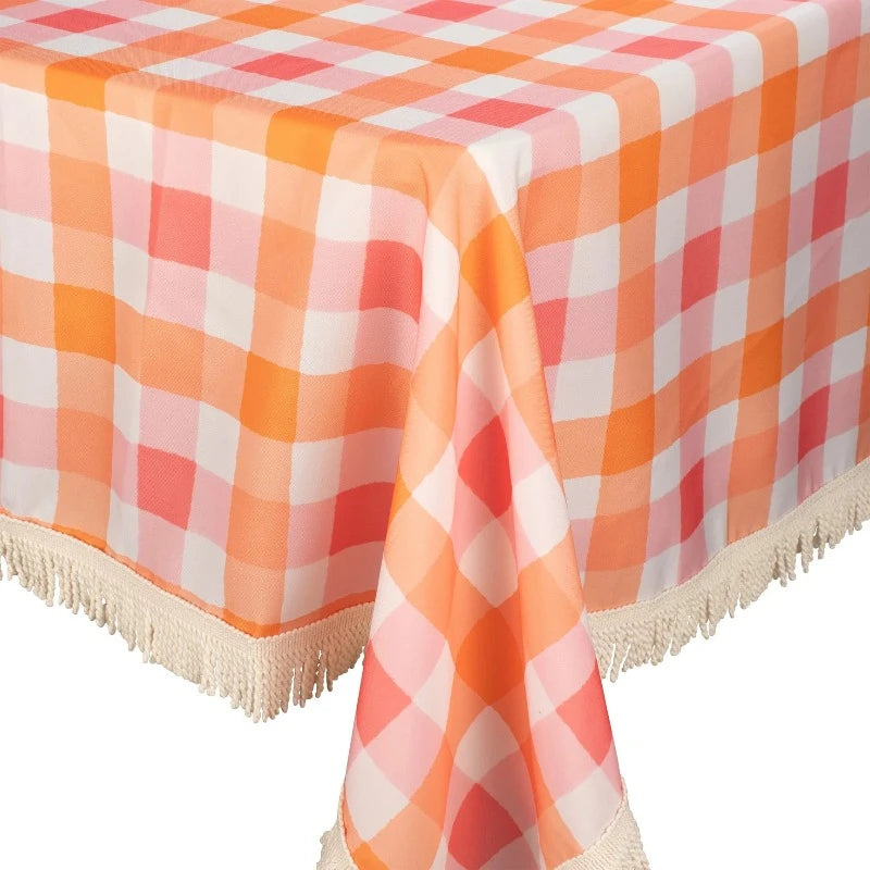 Kollab fringed tablecloth- watermelon peach check