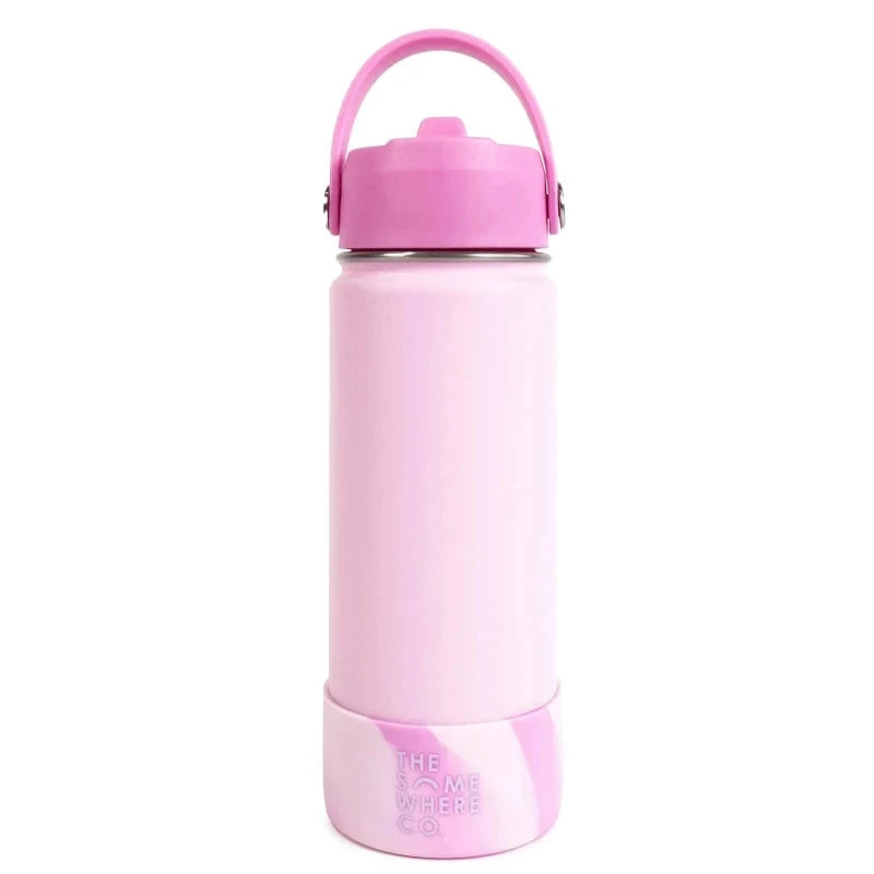 the somewhere co 500ml water bottle- light pink swirl 